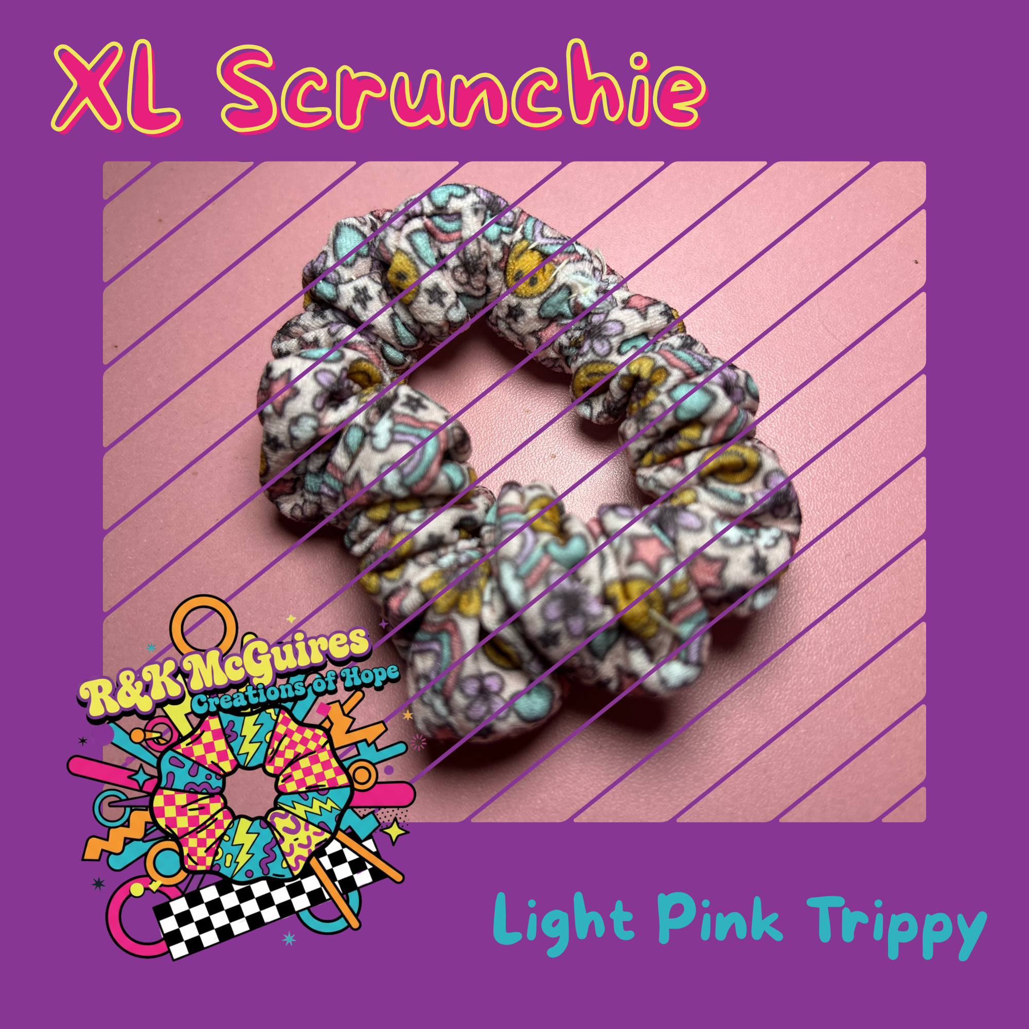 Handmade Pink Trippy Scrunchie – XL | Ready to Ship