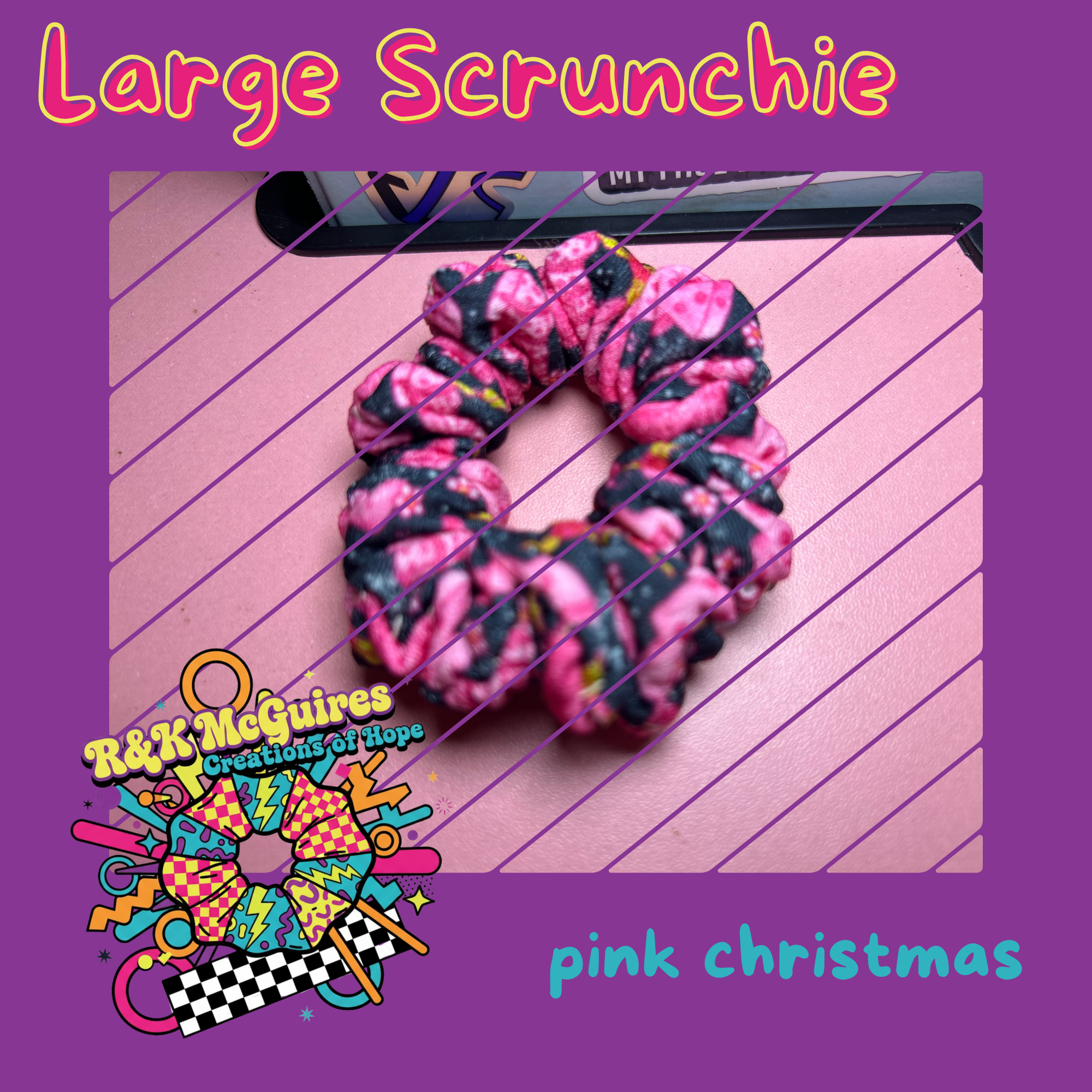 Handmade Pink Christmas Scrunchie – Large | Ready to Ship